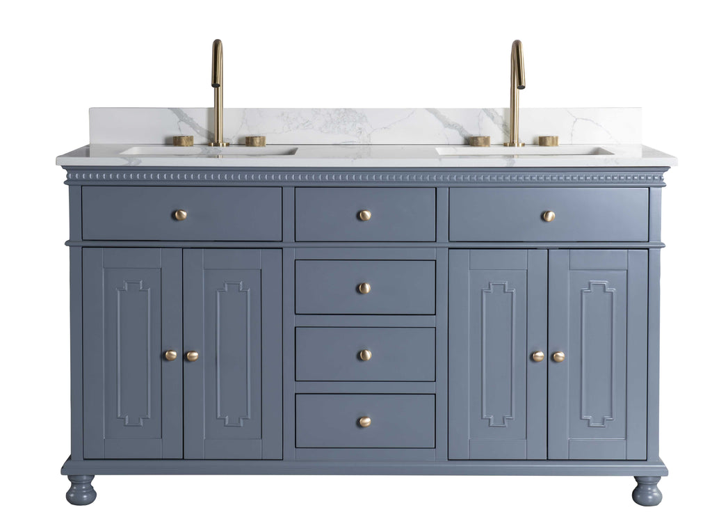 Rubeza 1500mm Didim Vanity Unit with Calacatta Quartz Top - Dark Grey & Gold
