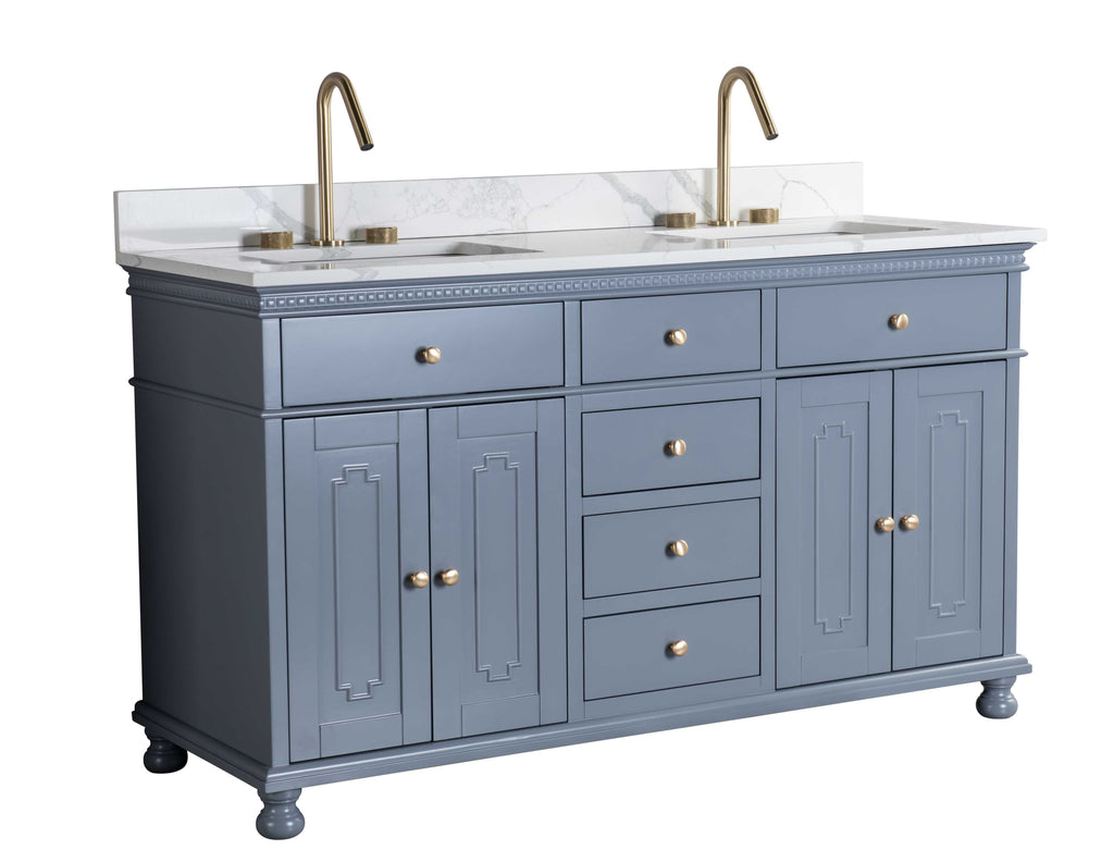 Rubeza 1500mm Didim Vanity Unit with Calacatta Quartz Top - Dark Grey & Gold