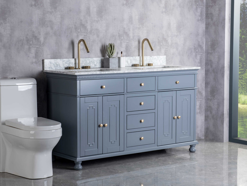 Rubeza 1500mm Didim Vanity Unit with Carrara Marble Top - Dark Grey & Gold