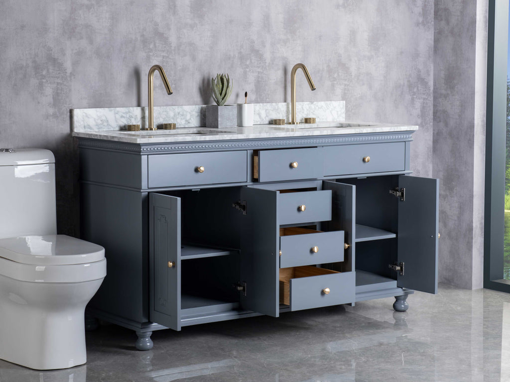 Rubeza 1500mm Didim Vanity Unit with Carrara Marble Top - Dark Grey & Gold