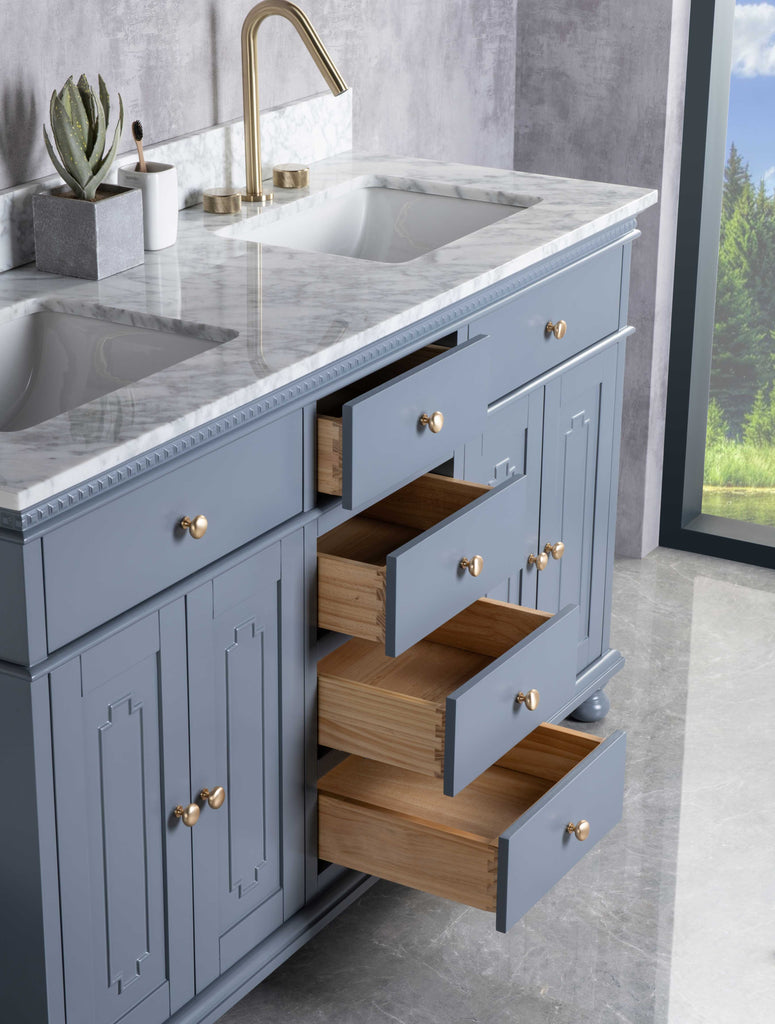 Rubeza 1500mm Didim Vanity Unit with Carrara Marble Top - Dark Grey & Gold