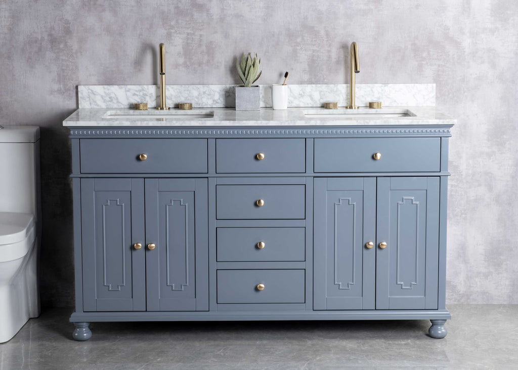 Rubeza 1500mm Didim Vanity Unit with Carrara Marble Top - Dark Grey & Gold