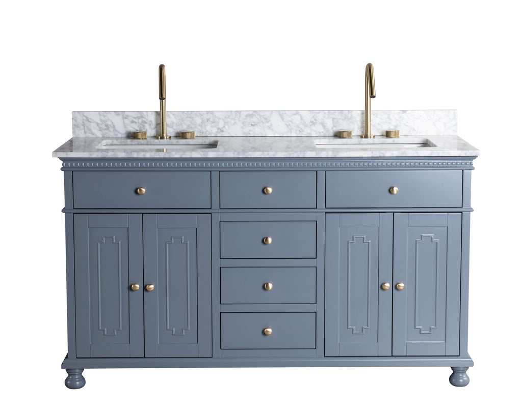 Rubeza 1500mm Didim Vanity Unit with Carrara Marble Top - Dark Grey & Gold