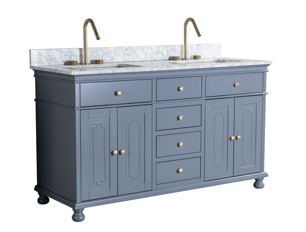 Rubeza 1500mm Didim Vanity Unit with Carrara Marble Top - Dark Grey & Gold