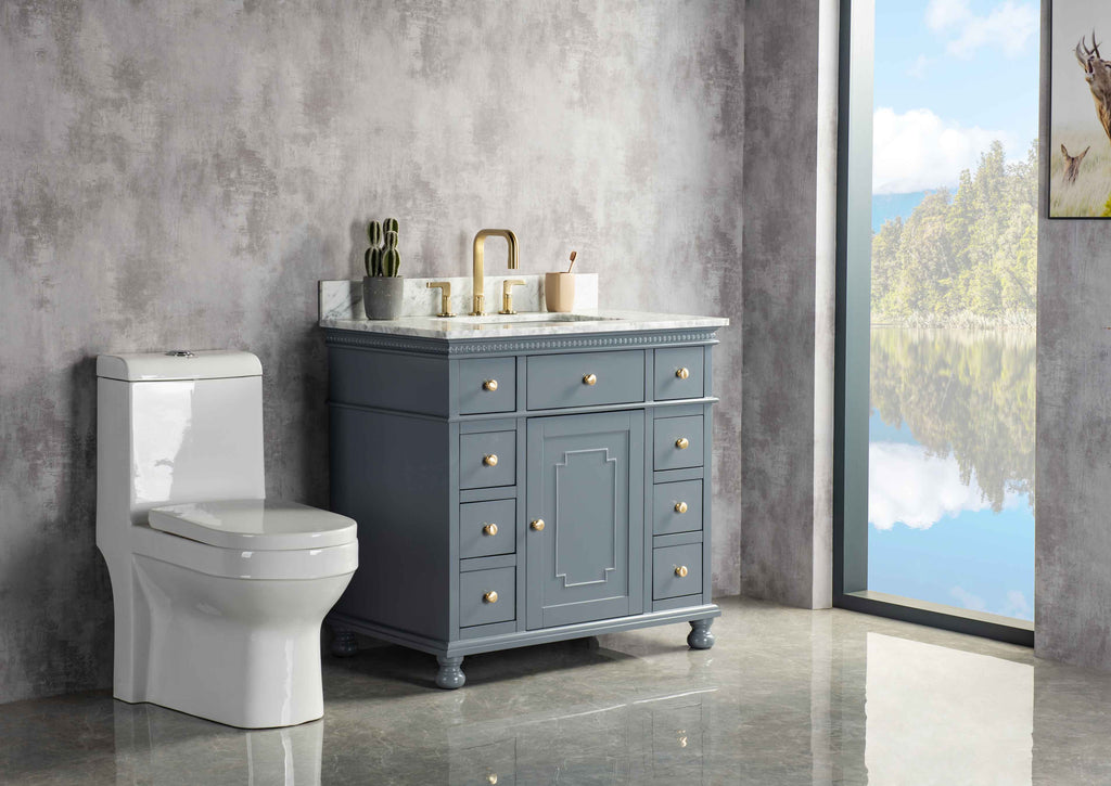 Rubeza 900mm Didim Vanity Unit with Carrara Marble Top - Dark Grey & Gold