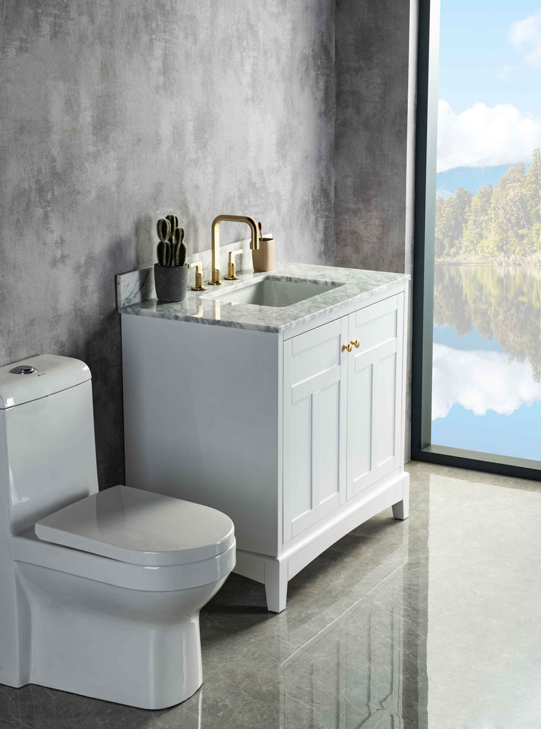 Rubeza 900mm Pergamum Vanity Unit with Carrara Marble Top - White & Gold