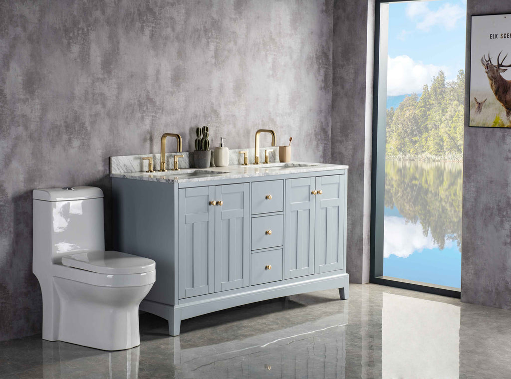 Rubeza 1500mm Pergamum Vanity Unit with Carrara Marble Top - Light Grey & Gold