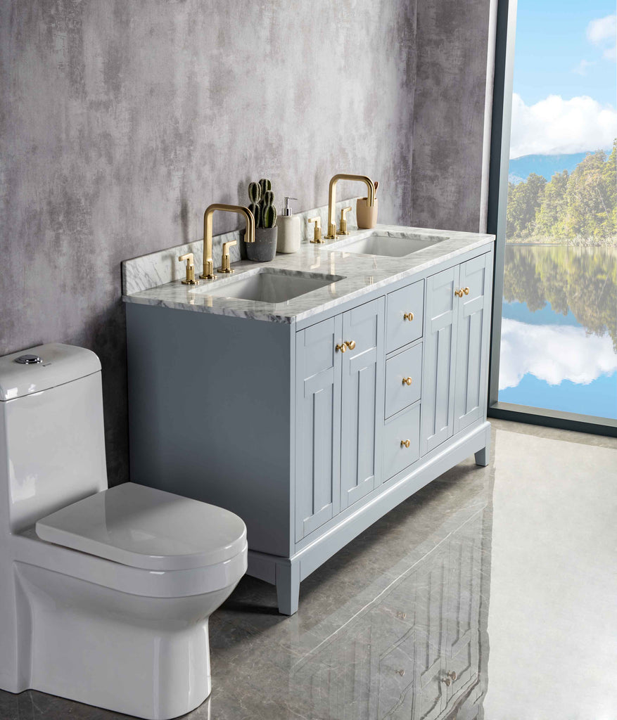 Rubeza 1500mm Pergamum Vanity Unit with Carrara Marble Top - Light Grey & Gold