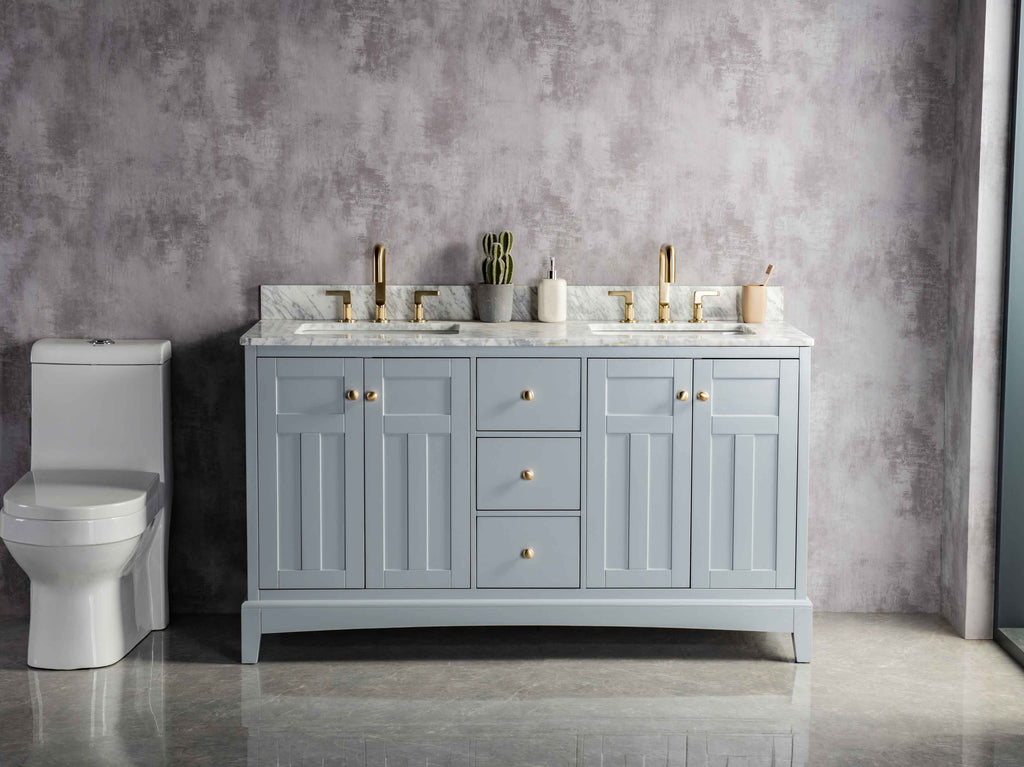 Rubeza 1500mm Pergamum Vanity Unit with Carrara Marble Top - Light Grey & Gold