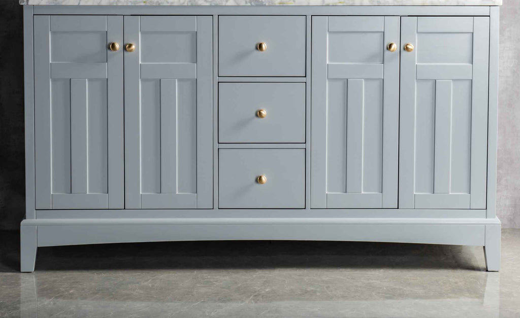 Rubeza 1500mm Pergamum Kitchen Island with Carrara Marble Top - Light Grey & Gold