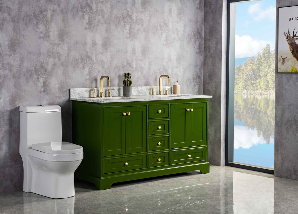 Rubeza 1500mm Charleston Vanity Unit with Carrara Marble Top - Grass Green & Gold