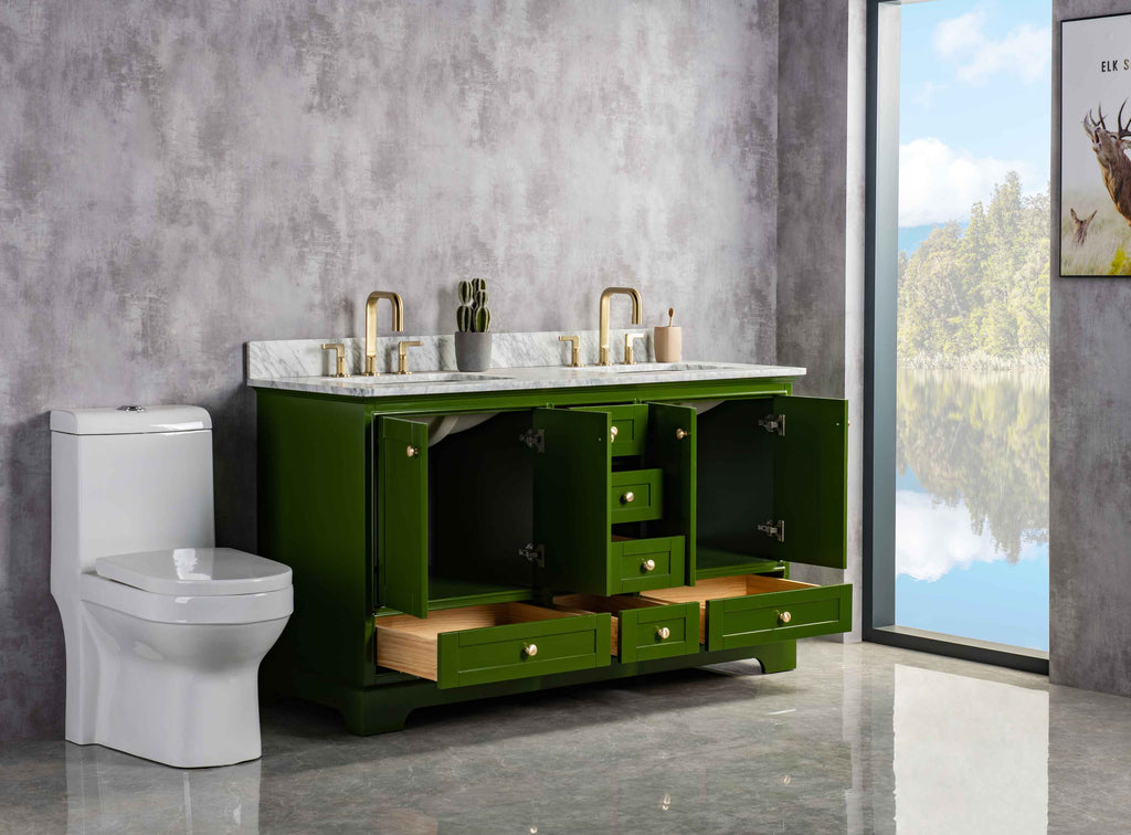 Rubeza 1500mm Charleston Vanity Unit with Carrara Marble Top - Grass Green & Gold