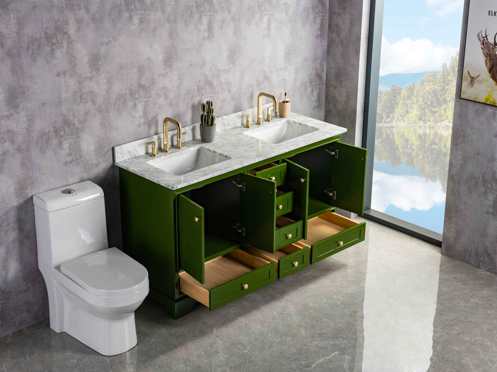 Rubeza 1500mm Charleston Vanity Unit with Carrara Marble Top - Grass Green & Gold