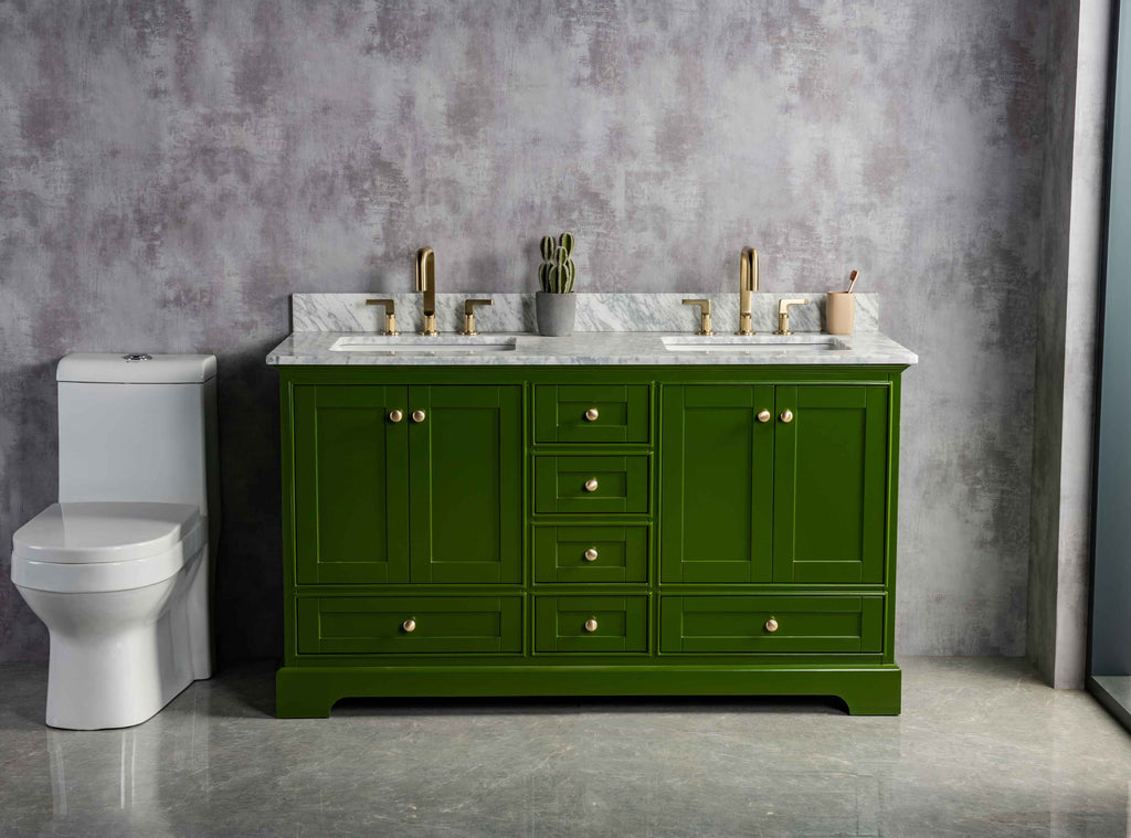 Rubeza 1500mm Charleston Vanity Unit with Carrara Marble Top - Grass Green & Gold