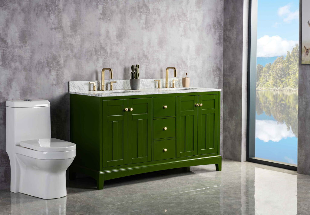 Rubeza 1500mm Pergamum Vanity Unit with Carrara Marble Top - Grass Green & Gold