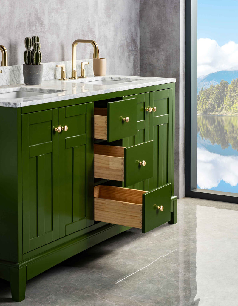 Rubeza 1500mm Pergamum Vanity Unit with Carrara Marble Top - Grass Green & Gold