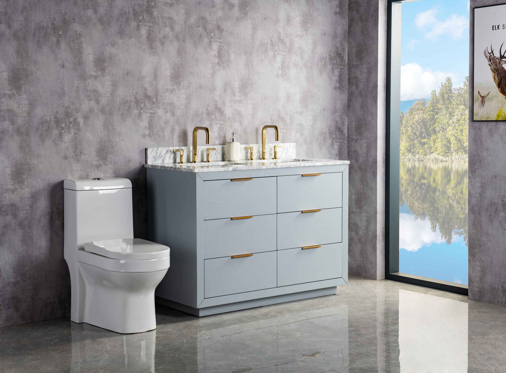 Rubeza 1200mm Keily Vanity Unit with Carrara Marble Top - Light Grey & Gold