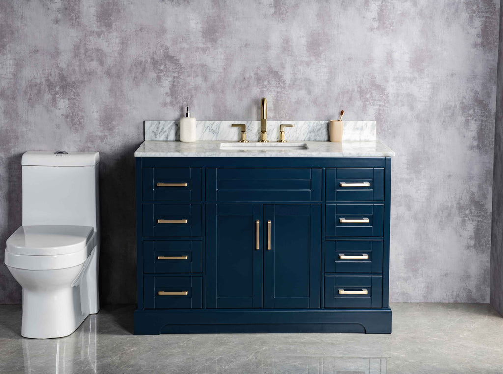 Rubeza 1200mm Riley Vanity Unit with Carrara Marble Top - Dark Blue & Gold