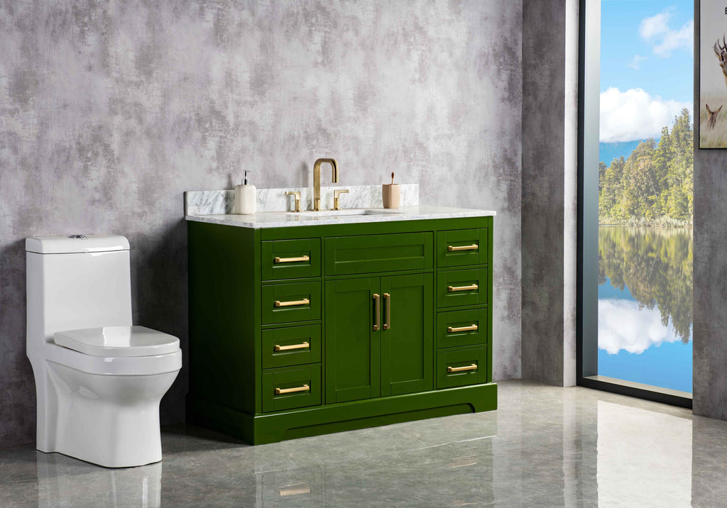 Rubeza 1200mm Riley Vanity Unit with Carrara Marble Top - Green & Gold