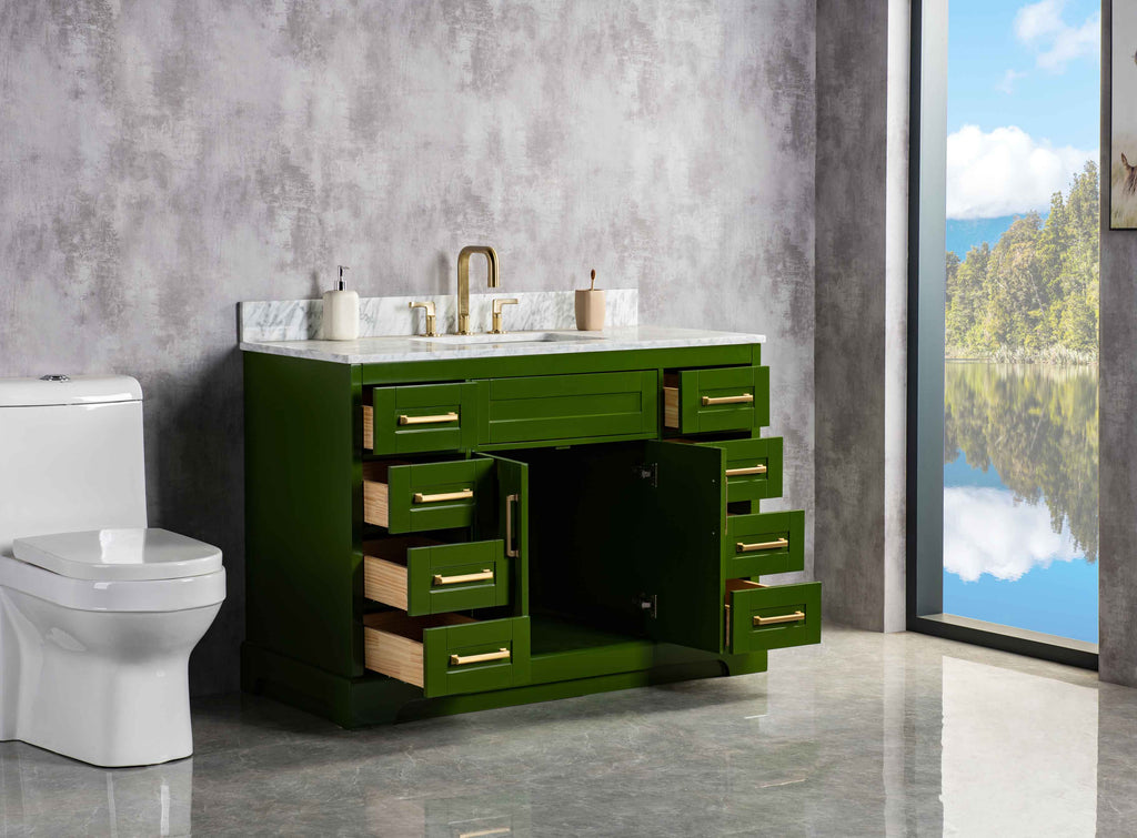 Rubeza 1200mm Riley Vanity Unit with Carrara Marble Top - Green & Gold