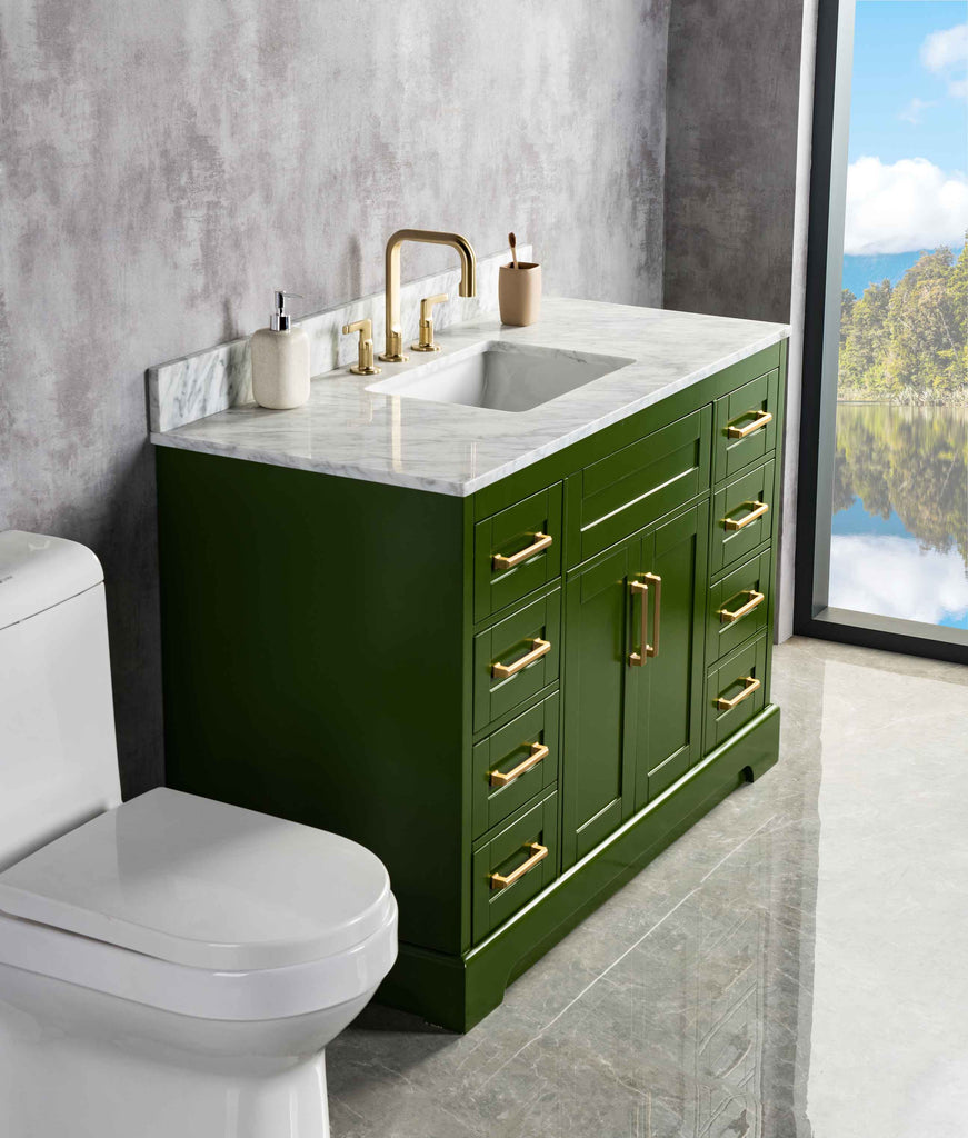 Rubeza 1200mm Riley Vanity Unit with Carrara Marble Top - Green & Gold