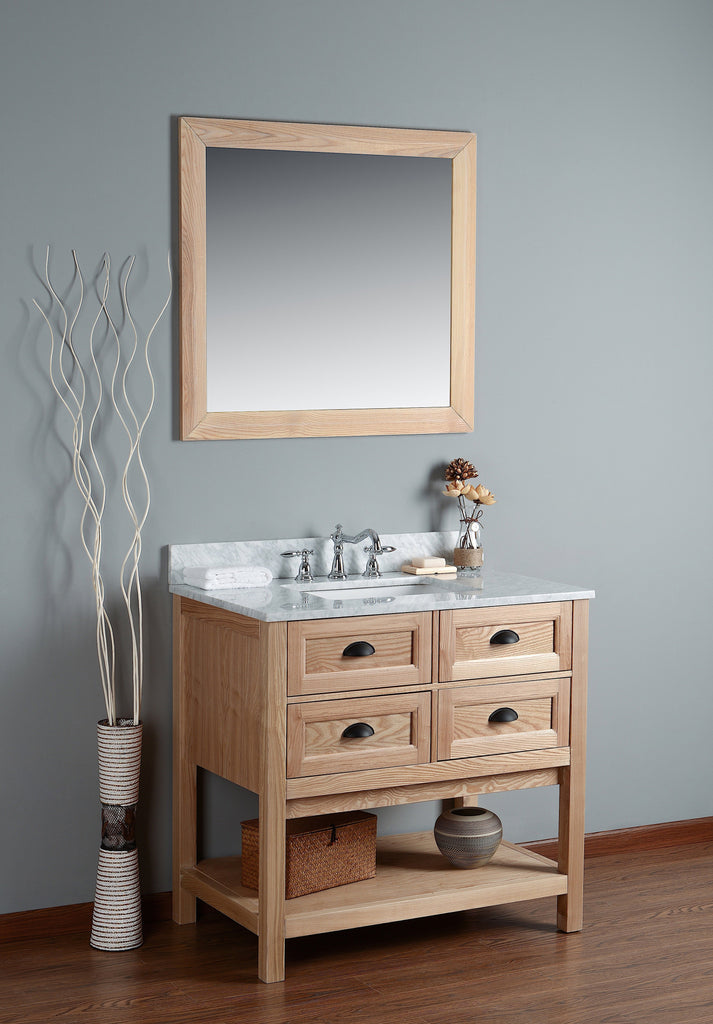 Rubeza 36" Allwood Bathroom Vanity Combo Set, White italian Marble Carrara Top - RUBEZA
