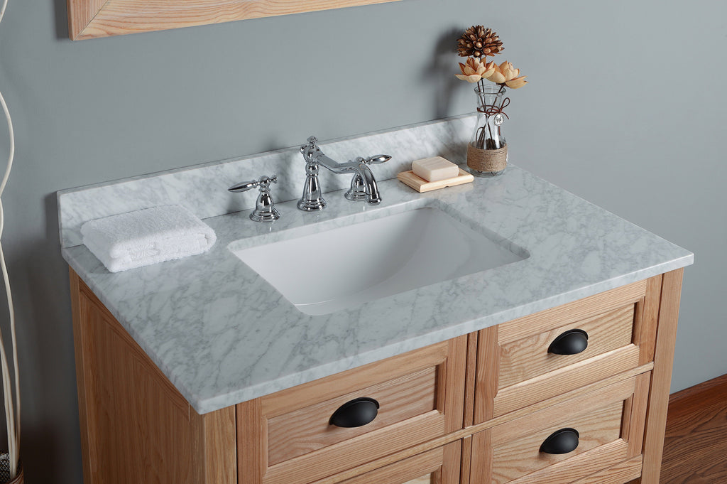 Rubeza 36" Allwood Bathroom Vanity Combo Set, White italian Marble Carrara Top - RUBEZA