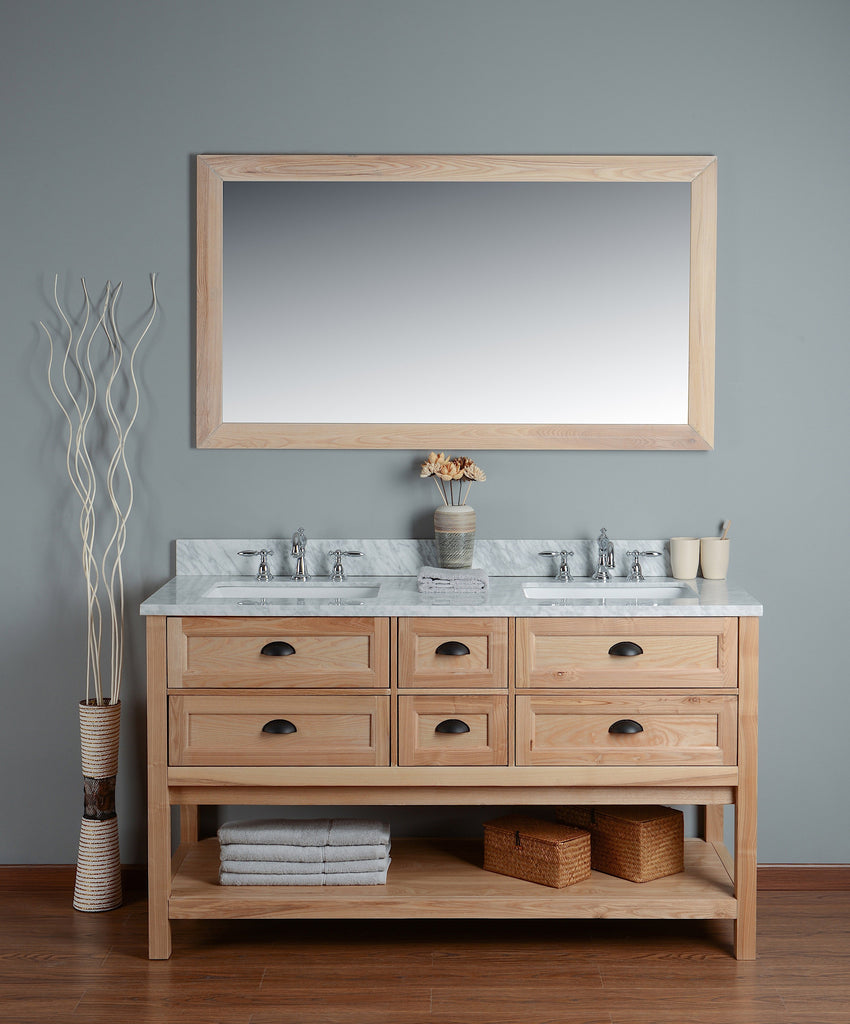 Rubeza 60" Allwood Bathroom Vanity Set, White italian Marble Carrara Top bathroom vanity unit