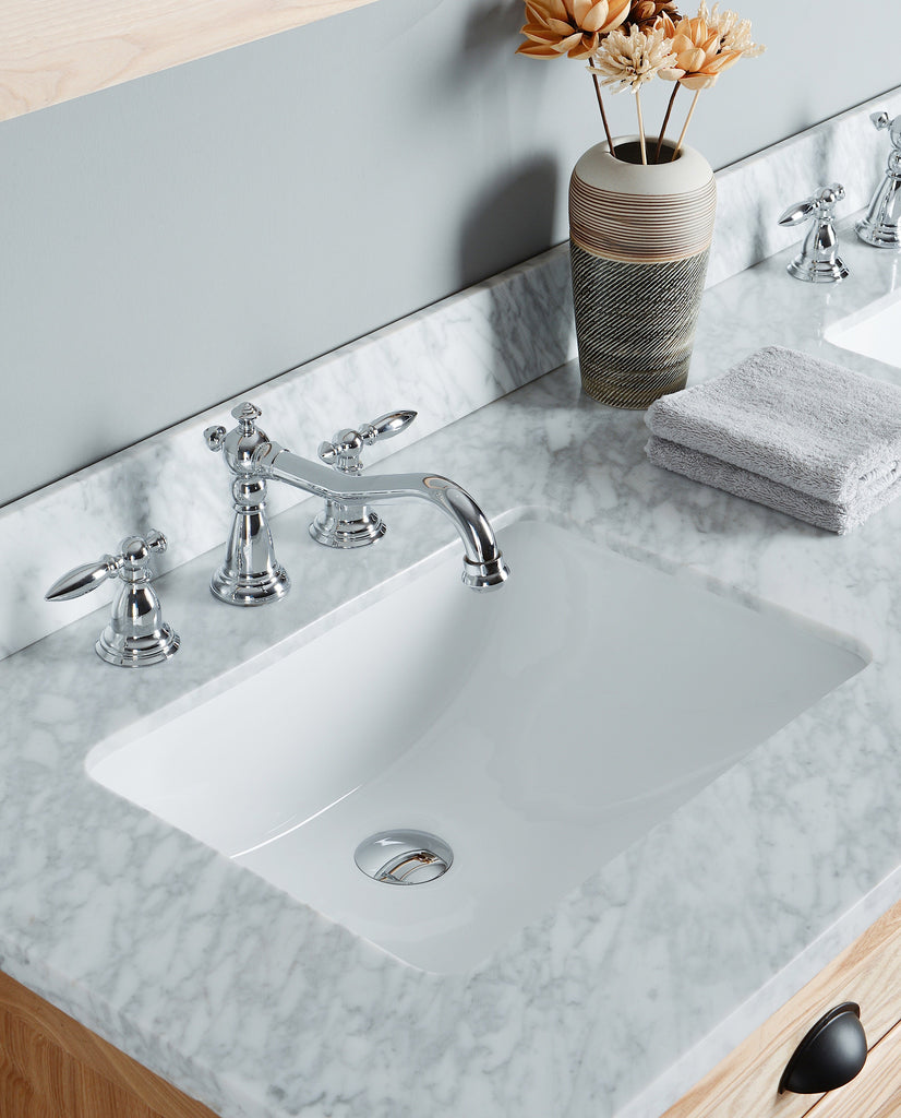 Rubeza 60" Allwood Bathroom Vanity Set, White italian Marble Carrara Top - RUBEZA