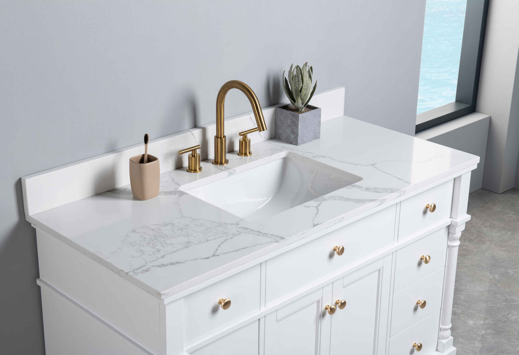 Rubeza 1200mm Isabella Vanity Unit with Calacatta Quartz Top - White & Gold