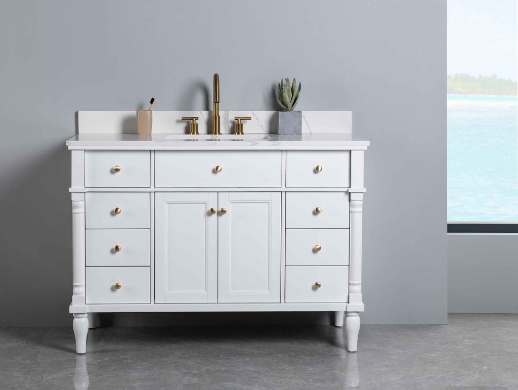 Rubeza 1200mm Isabella Vanity Unit with Calacatta Quartz Top - White & Gold