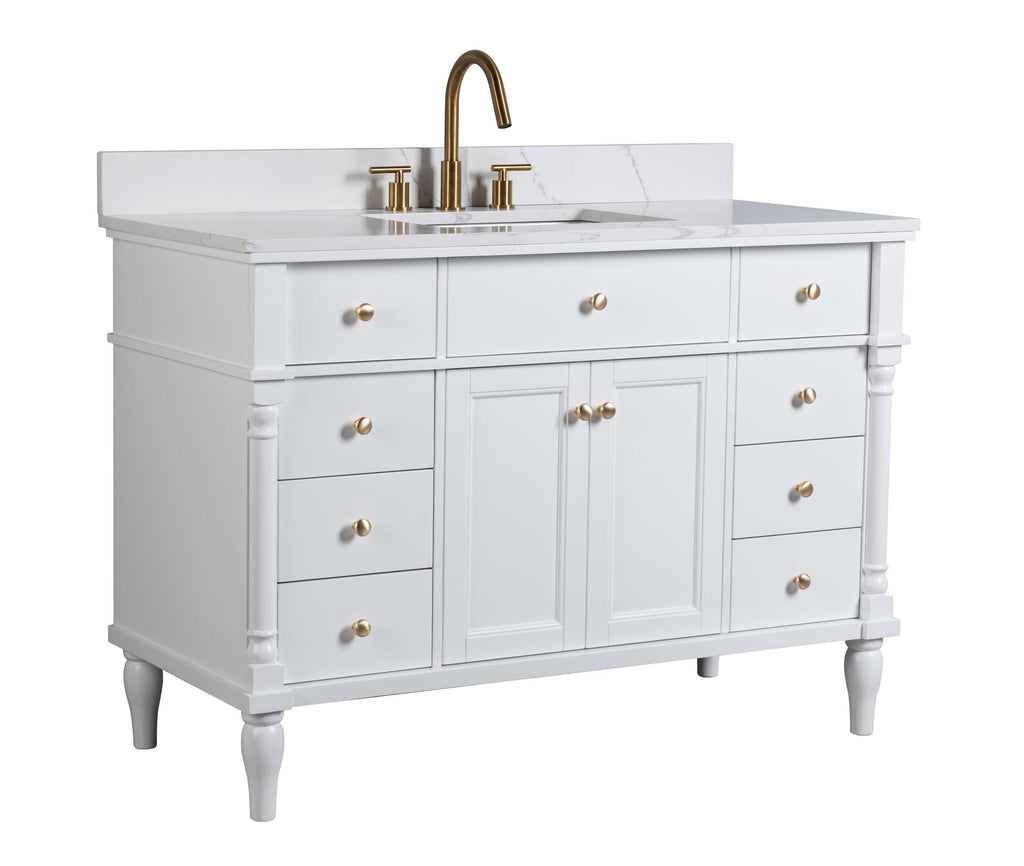 Rubeza 1200mm Isabella Vanity Unit with Calacatta Quartz Top - White & Gold