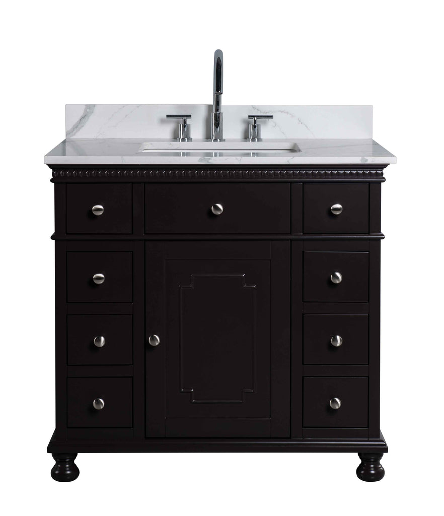 Rubeza 900mm Didim Vanity Unit with Calacatta Quartz Top - Dark Brown & Chrome