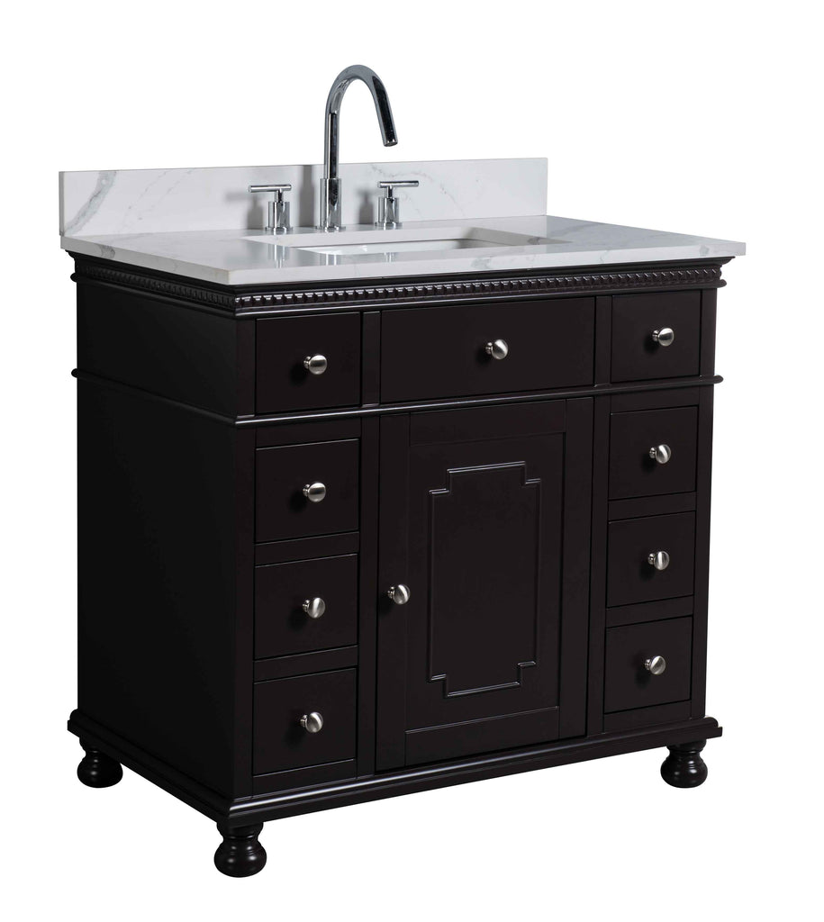 Rubeza 900mm Didim Vanity Unit with Calacatta Quartz Top - Dark Brown & Chrome