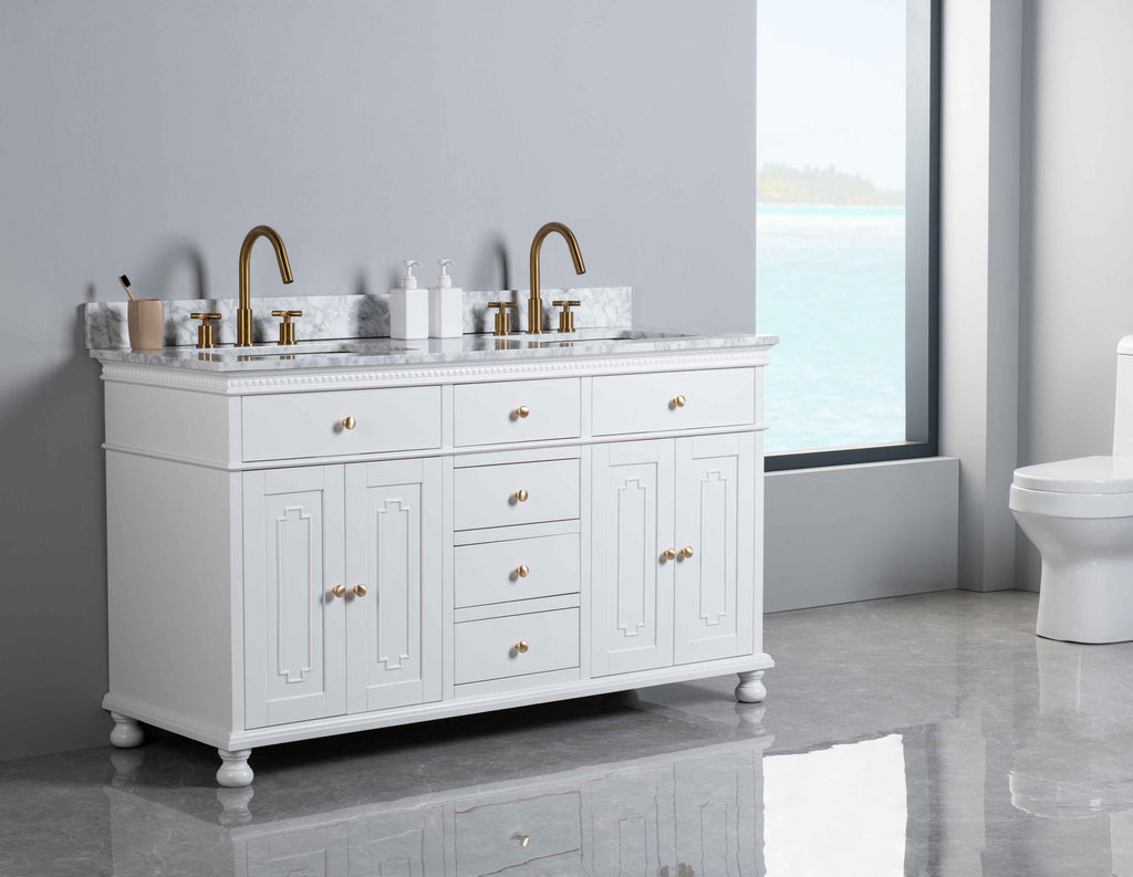 Rubeza 1500mm Didim Vanity Unit with Carrara Marble Top - White & Gold