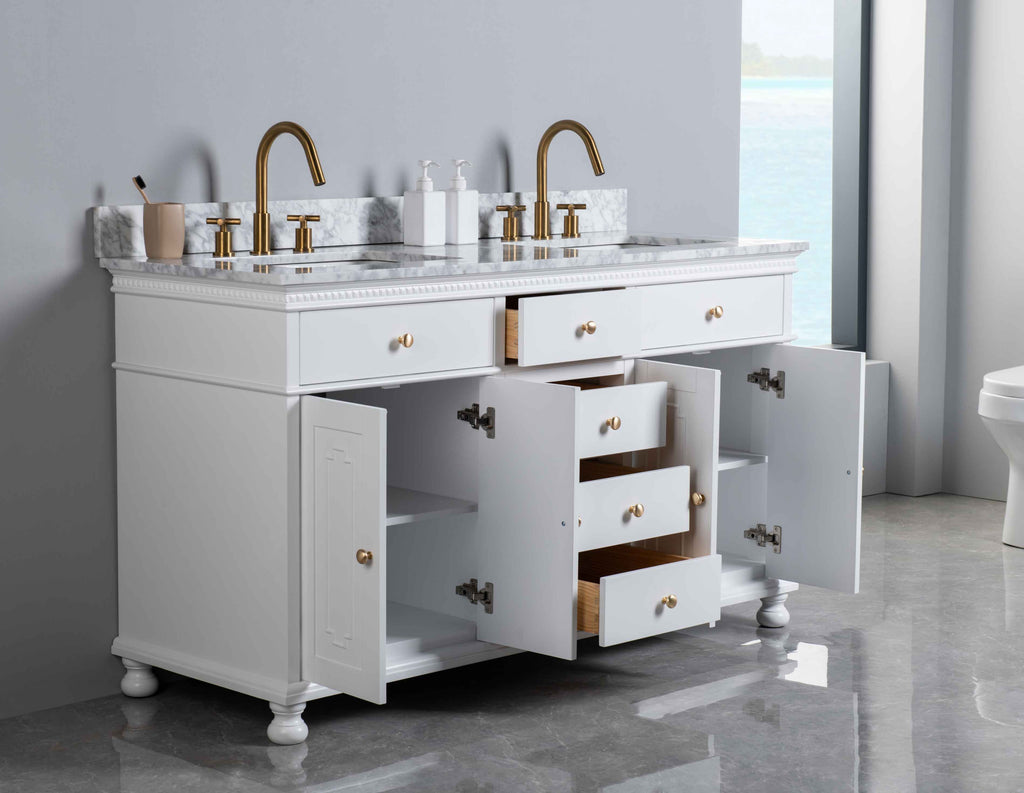 Rubeza 1500mm Didim Vanity Unit with Carrara Marble Top - White & Gold