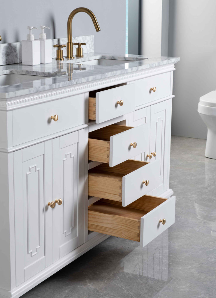 Rubeza 1500mm Didim Vanity Unit with Carrara Marble Top - White & Gold