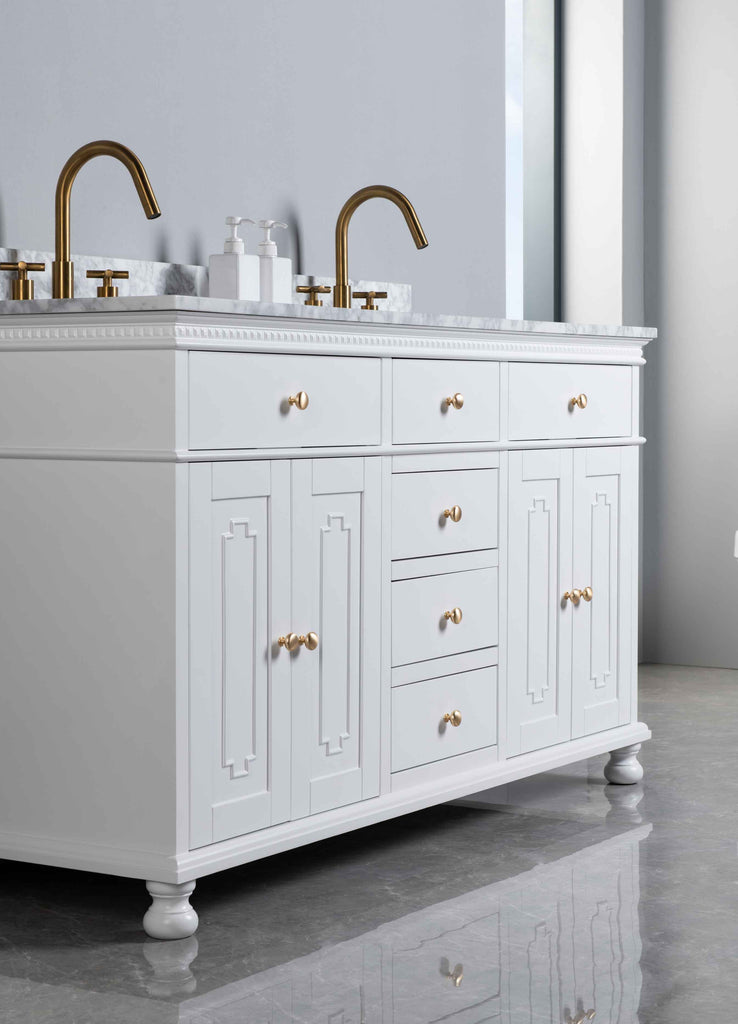 Rubeza 1500mm Didim Vanity Unit with Carrara Marble Top - White & Gold