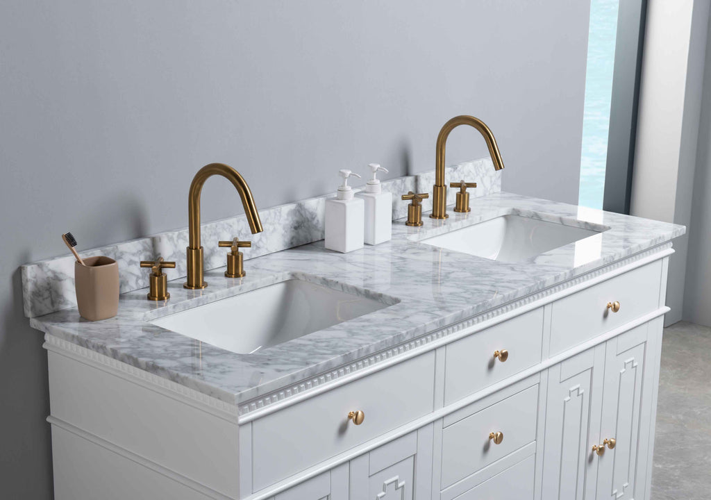 Rubeza 1500mm Didim Vanity Unit with Carrara Marble Top - White & Gold