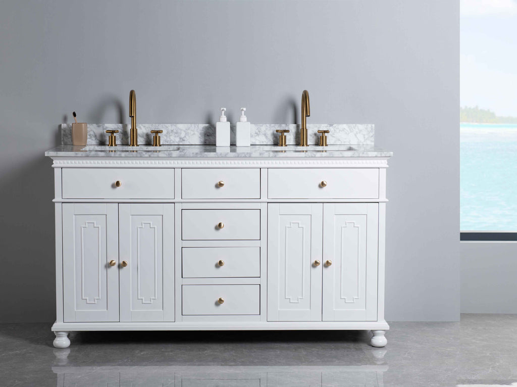 Rubeza 1500mm Didim Vanity Unit with Carrara Marble Top - White & Gold