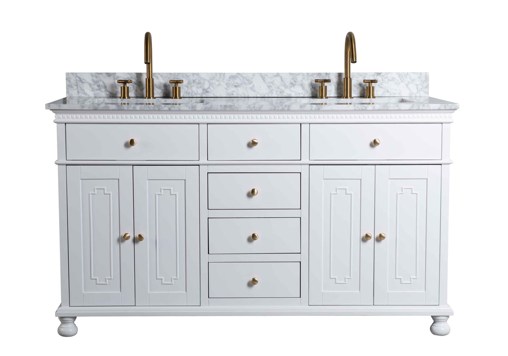 Rubeza 1500mm Didim Vanity Unit with Carrara Marble Top - White & Gold