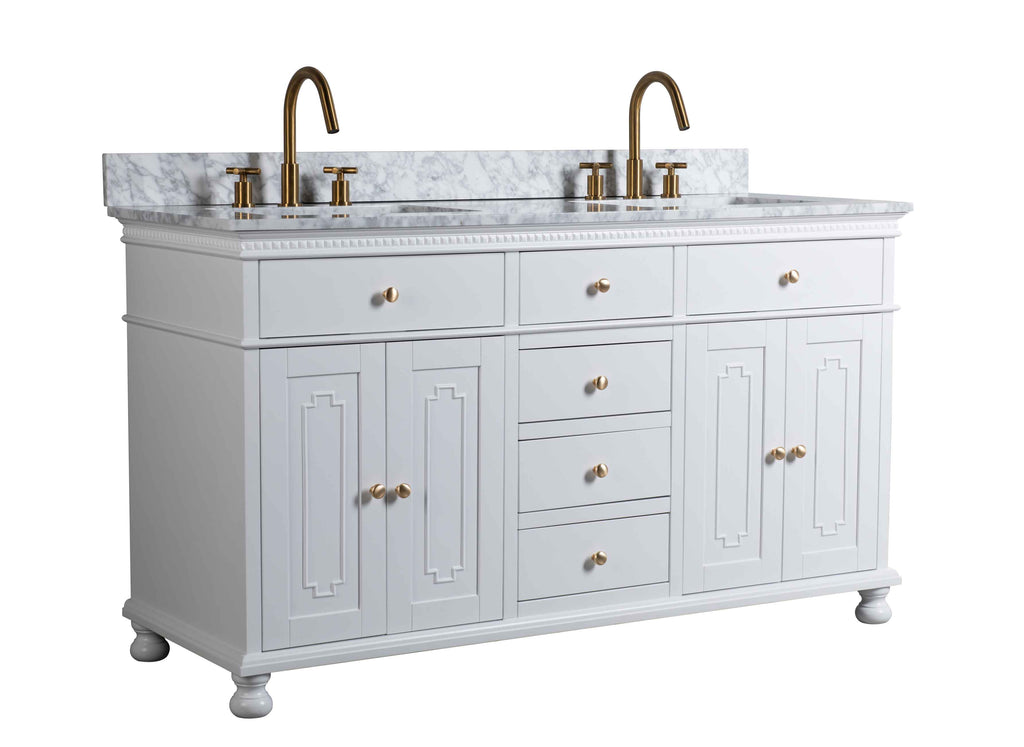 Rubeza 1500mm Didim Vanity Unit with Carrara Marble Top - White & Gold