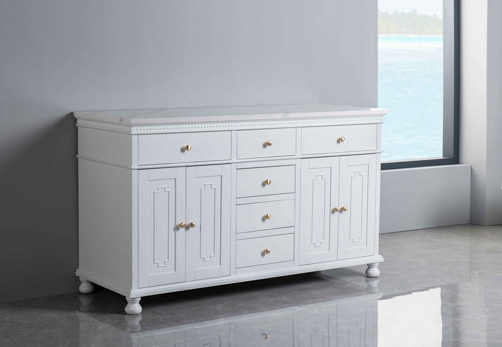 Rubeza 1500mm Didim Sideboard with Calacatta Quartz Top - White & Gold