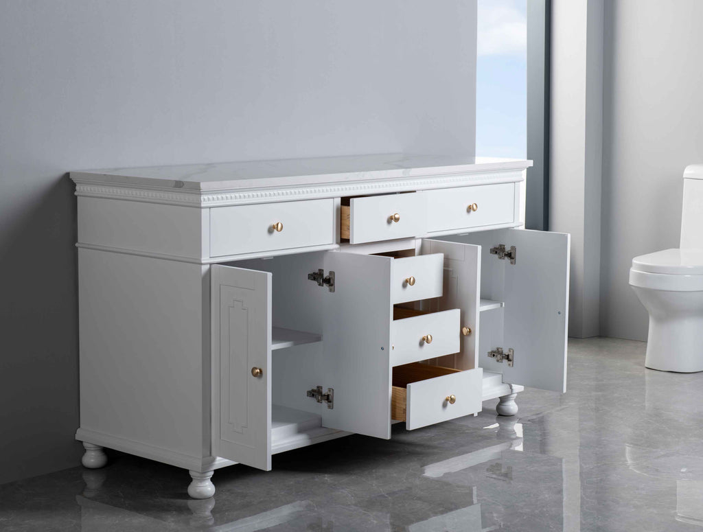 Rubeza 1500mm Didim Sideboard with Calacatta Quartz Top - White & Gold