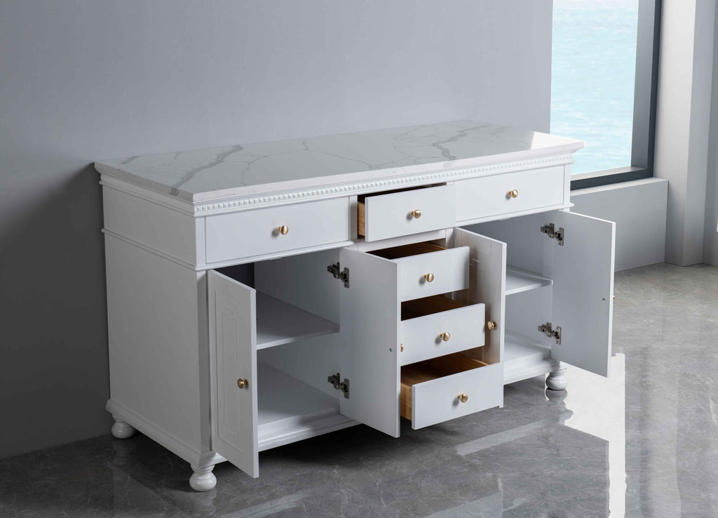 Rubeza 1500mm Didim Sideboard with Calacatta Quartz Top - White & Gold