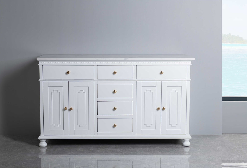 Rubeza 1500mm Didim Sideboard with Calacatta Quartz Top - White & Gold