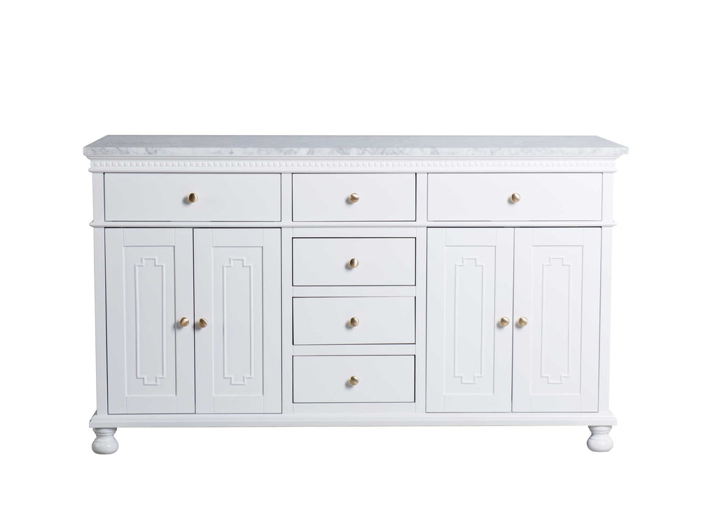 Rubeza 1500mm Didim Sideboard with Carrara Marble Top - White & Gold