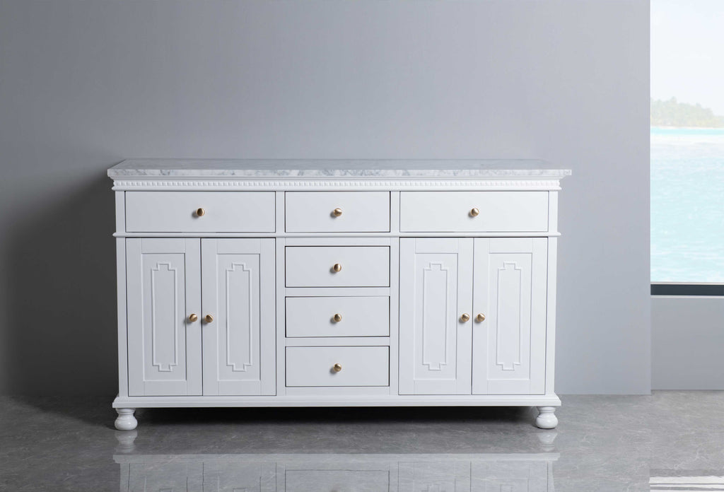 Rubeza 1500mm Didim Sideboard with Carrara Marble Top - White & Gold