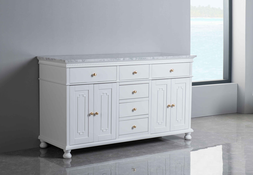 Rubeza 1500mm Didim Sideboard with Carrara Marble Top - White & Gold