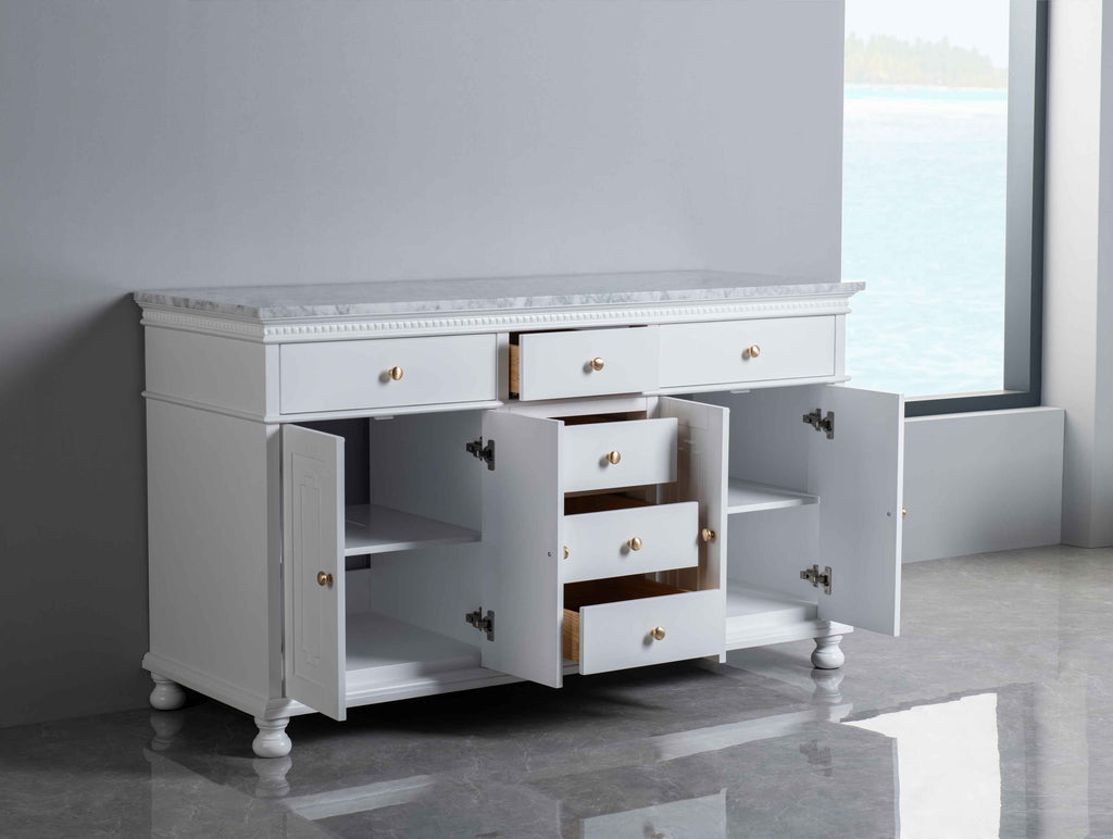 Rubeza 1500mm Didim Sideboard with Carrara Marble Top - White & Gold